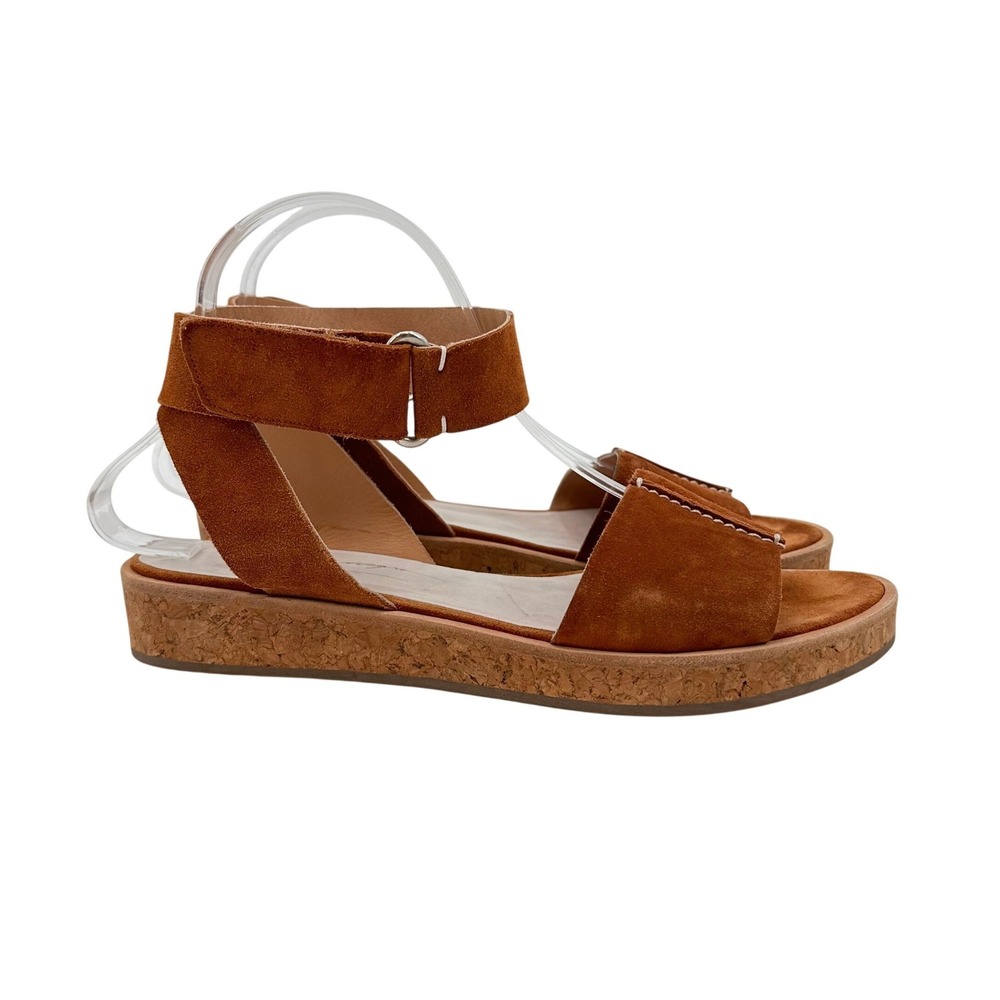 Coclico Womens Suede Cork Platform Sandals Brown Ankle Wedge Shoes 39 / US 8.5